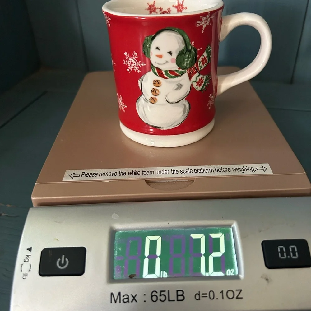 New Sur La Table Red Snowman Holiday Mini Mug with Green Accents